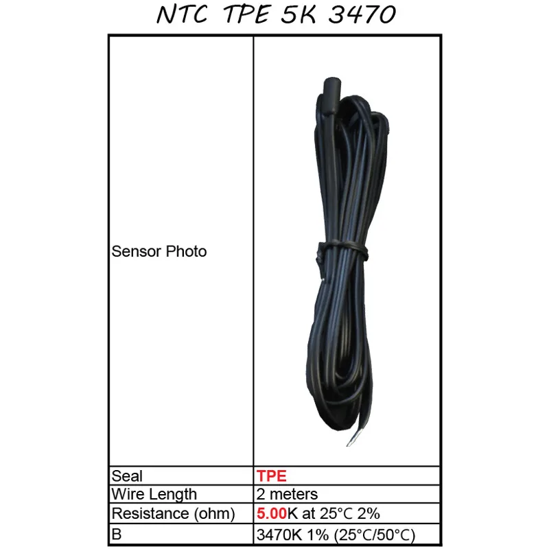 Герметичный sendor из ТПЭ, 5K, 3470. Датчик температуры для ZL-7901A. L: 2 м. NTC ТПЭ (пластик) Герметичный 5K/3470