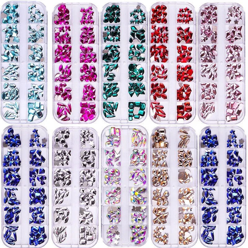 12 Grids/Box Crystal Nail Art Rhinestones Glass SS4-SS16 Shiny Flatback Diamond Gems DIY Nail Supplies Nail Art Rhinestone