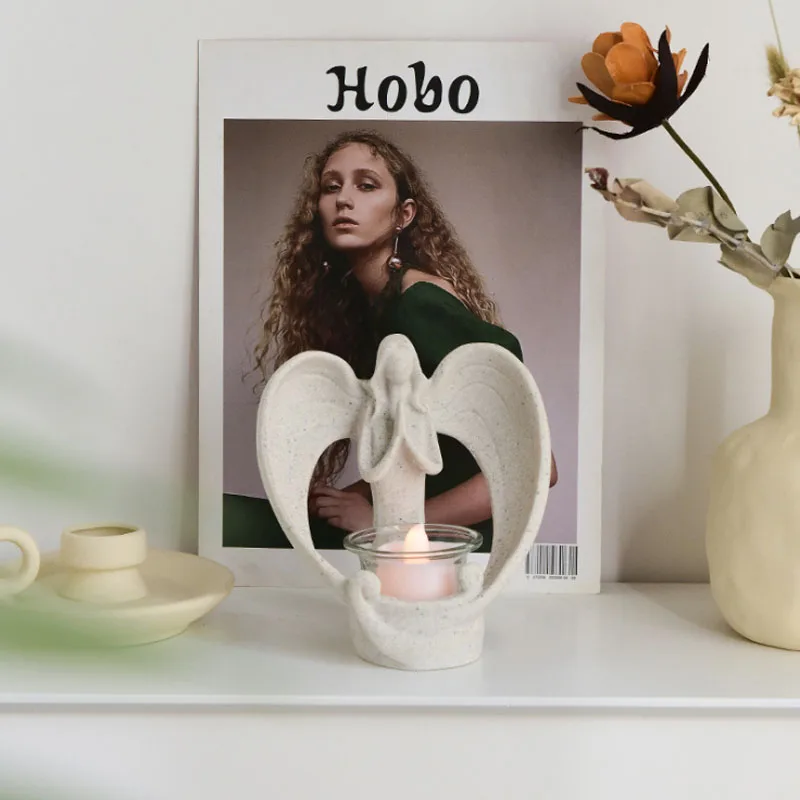 Desert Angel Candlestick Praying Angel Figurine Tealight Candle Holder Resin Crafts Decorative Gift Home Decor