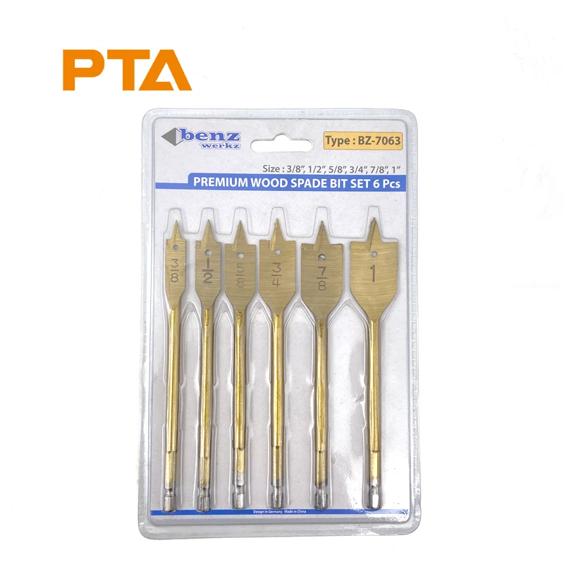 6pcs 1/4  Hex Shank Wood Flat Drill Bit Set Woodworking Spade Drill Bits