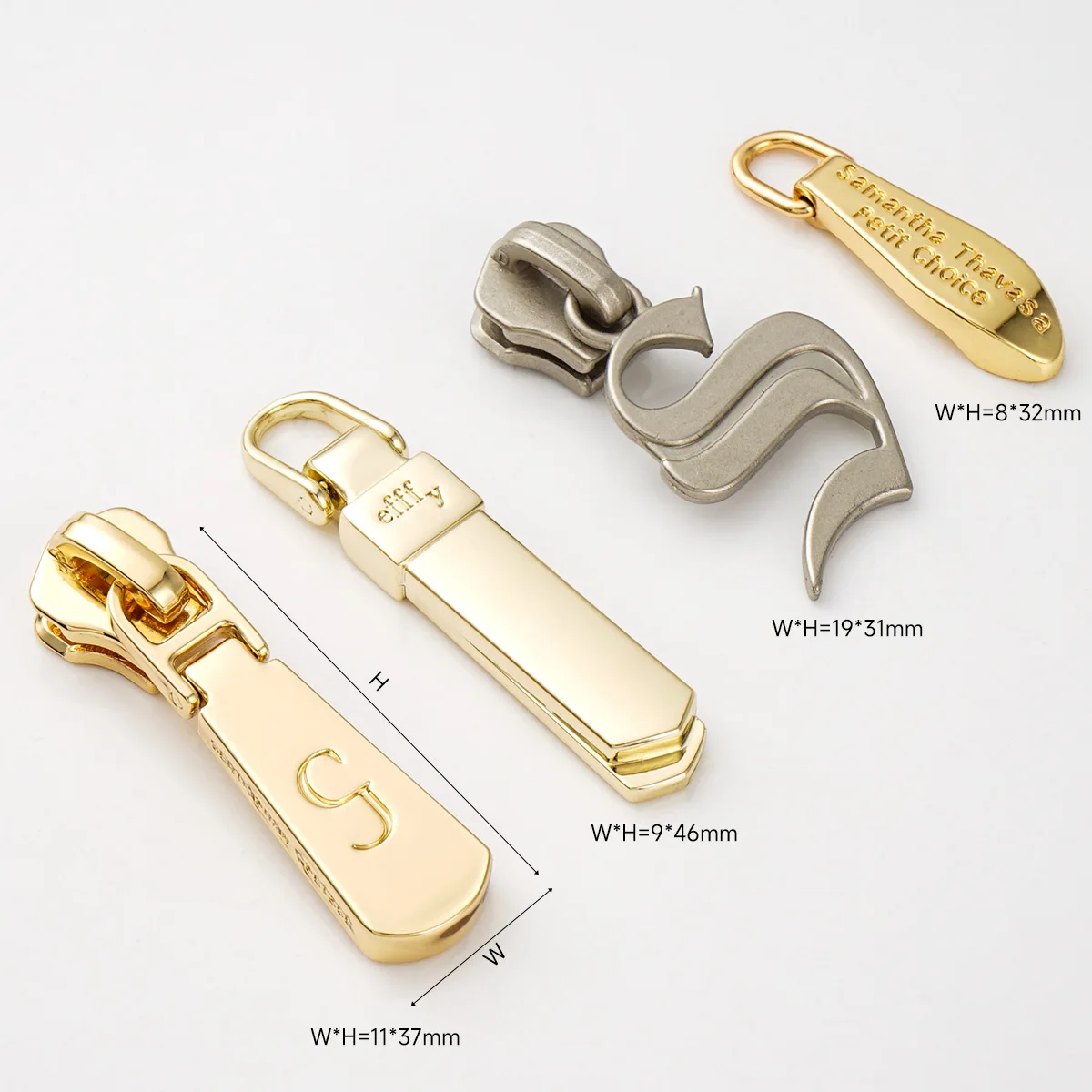 Fashion Design Gold Bag Zipper Puller 3# 5# Silver Zip Puller Custom Logo Purse Accessories Custom Zipper Pulls for Bags