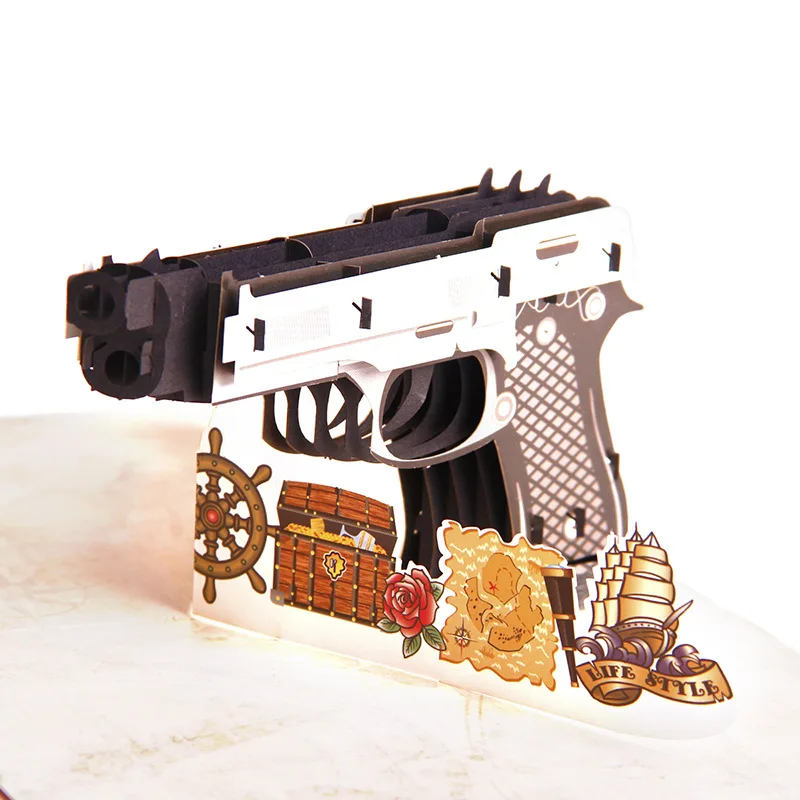
Трехмерная поздравительная открытка ручной работы благословение маленькая открытка 3D стерео пистолет Amazon открытка 