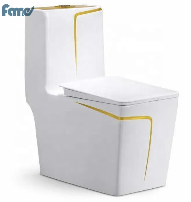 Wholesale Chinese Toilets golden  Line white color   Royal Style Toilet Bowl Easy cleaning and Space saving toilet set