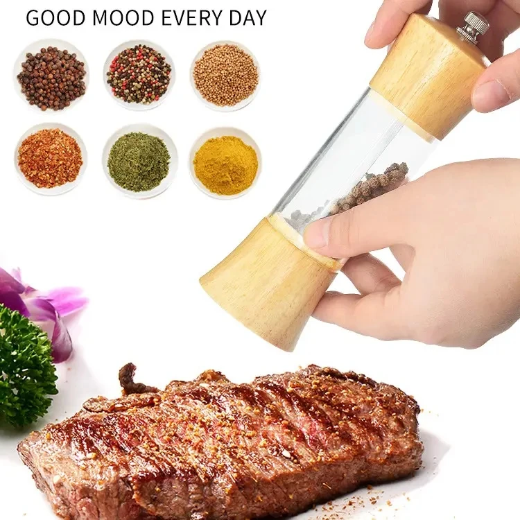 2024 Hot Sale Kitchen Tools 100% Nature Organic Wooden Spice Pepper Mill Custom Logo Manual Wood Salt and Pepper Grinder Set