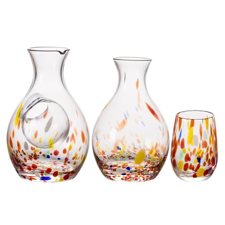 Creative Colorful Dot Sake Set Wholesale Japanese Glass Sake Pot Set Glass Vase Art Decor Factory Provide