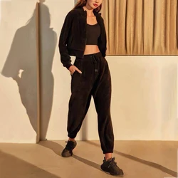 Women Sports Tracksuit Zipper Sweatshirt And Pants 2 Pieces Set Fashion Winter Female Pullover Crop Top Trousers