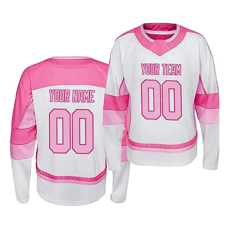 Cheap hight quality ice hockey jersey custom sublimation pink youth hockey jerseys