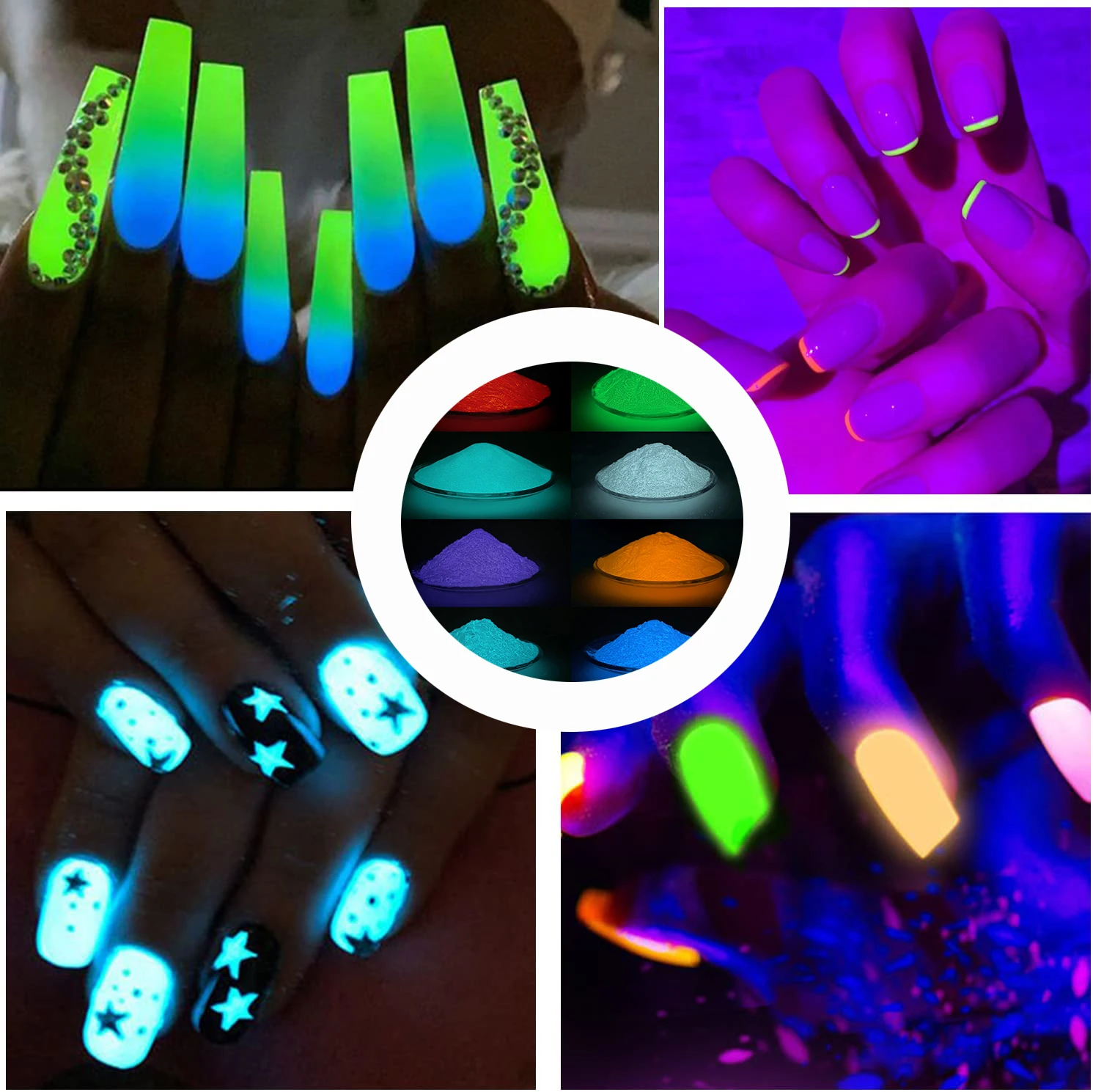 Glow nail polish pigment powder dust glowing in the dark powder for nail art DIY painting photoluminescent