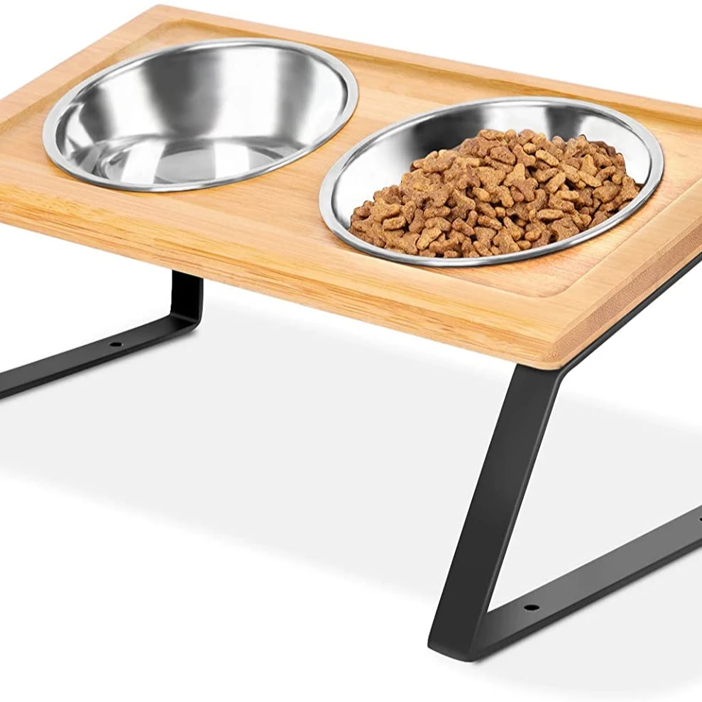 voerbak honden eetbakje Hot Sale Dog Food Stand Elevated Dog Food Bowl Bamboo Wood 15 Tilted Raised Pet Bowls
