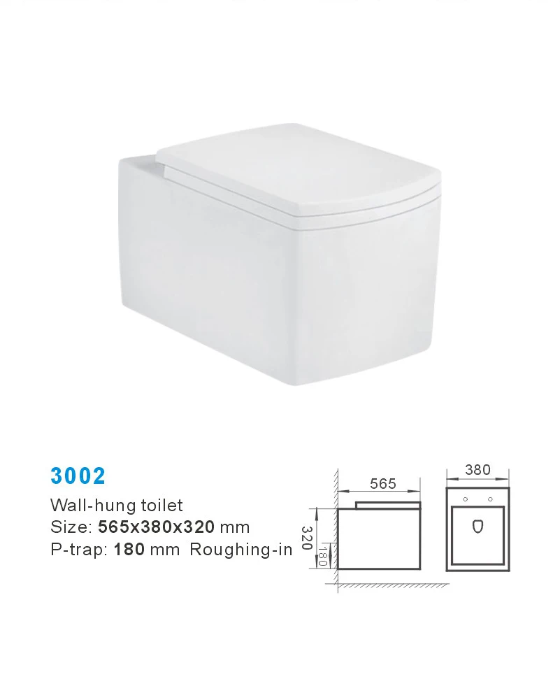 Bathroom Sanitary Ware White Ceramic WC P Tarp Wall Hung Toilet Ceramic One Piece Modern Hotel Wall Mounted 5 Layer Carton 185mm