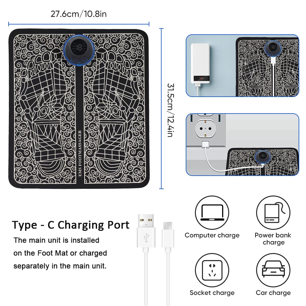 Portable Foldable Electric EMS Acupoints Foot Massager Targeted Muscle Relaxation Vibrating Mat Leg Relief Physiotherapy Pad