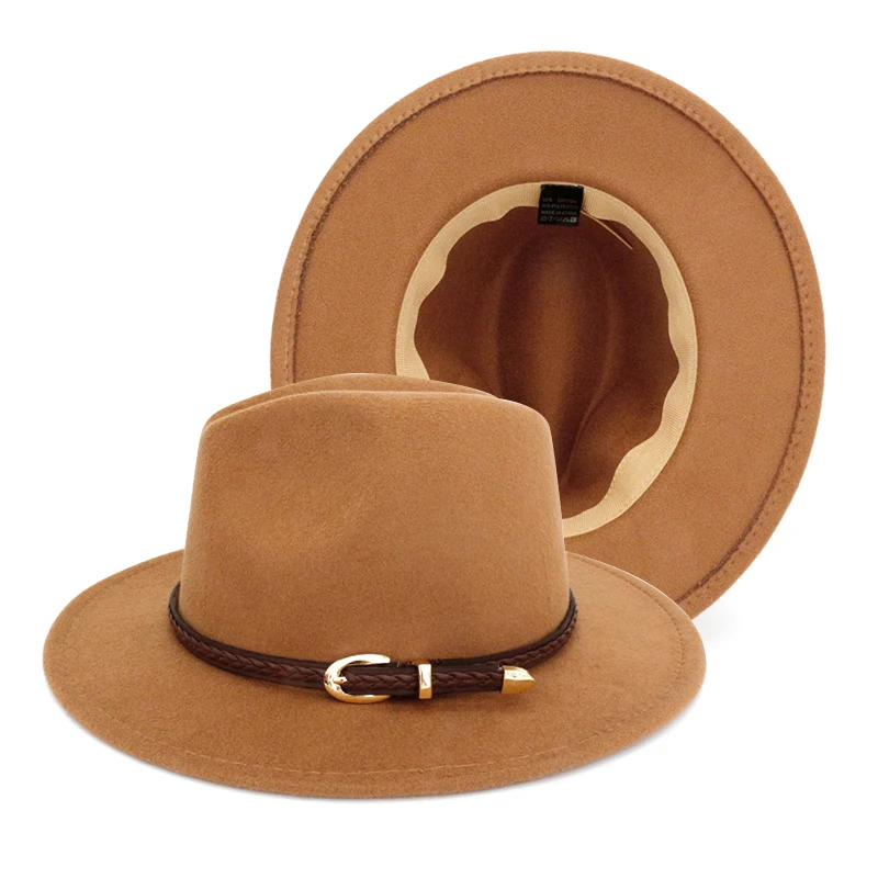 
HA2105014 Fedora hats women wholesale 2021 new designer wide brim fedora hats with strap belt 