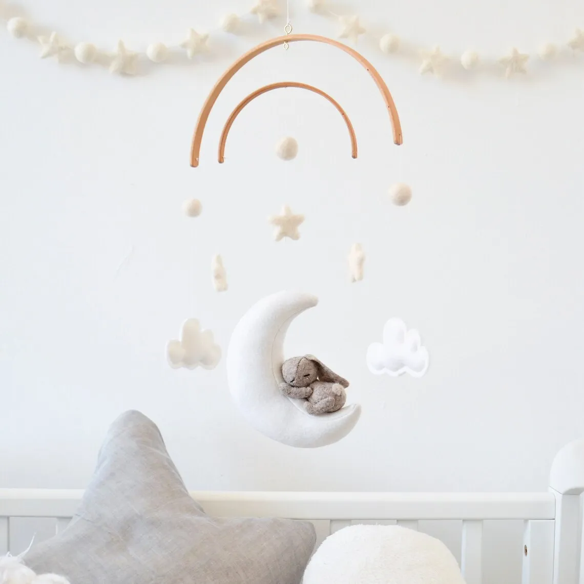 Etsy популярный лесной войлочный кролик спадает на Луне Радужный детский Декор подвесная игрушка для детской кроватки мобиль для детской кроватки