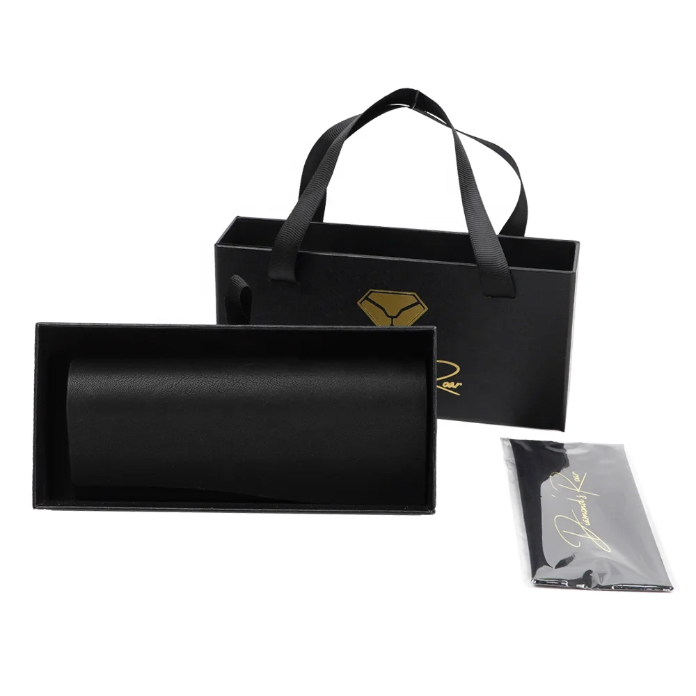 Custom Logo Black Sunglasses Case Gift Drawer Paper Box Eye Glasses Set Eyeglasses Package Glasses Case Eyewear Case With Handle