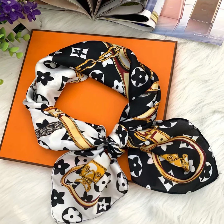 Fashion Ladies Satin Scarf Silk Custom Made Digital Print 100% Silk Hairband Head Scarves