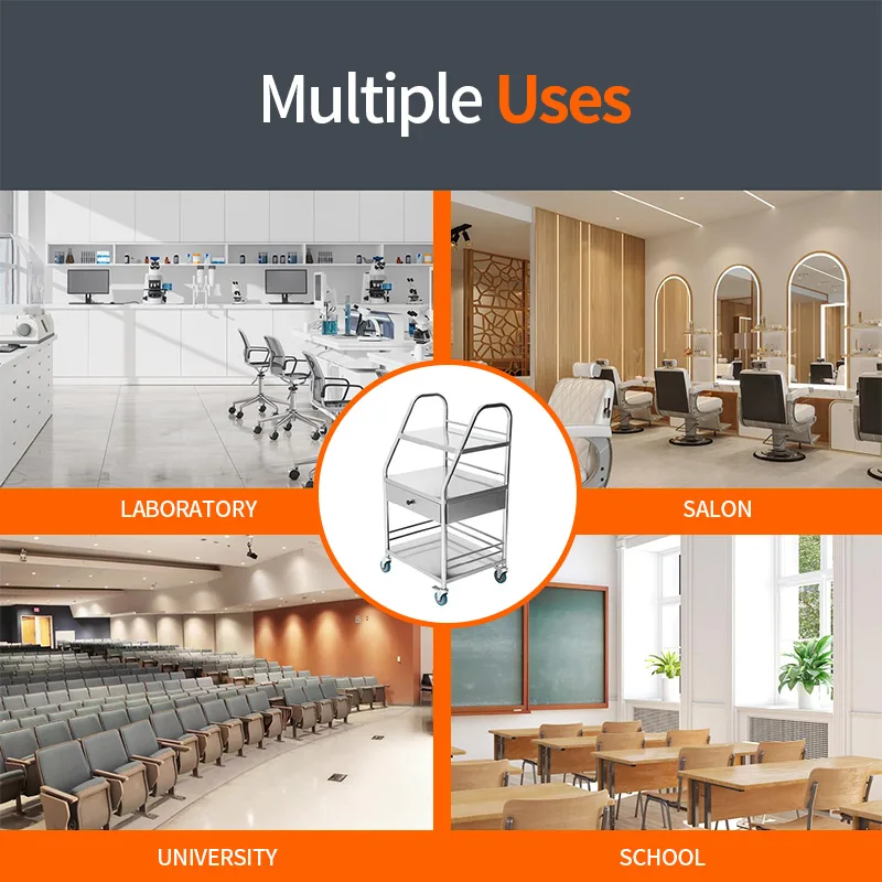 Wholesale Medical Trolley Nurse Rolling Medical and Lab Cart With 3 Shelves & Drawer Commodity Shelf