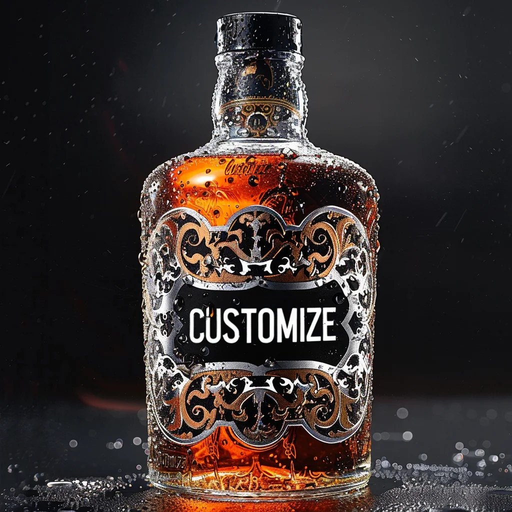Customized Gold Bronze Embossed Engraved Whisky Brandy Wine Metal Tin Pewter Vodka Aluminum Label