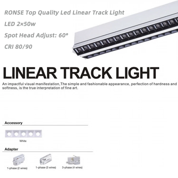 RONSE Top Quality Modern Led Spotlight Track 2 3 4 Wires Track Rail Lighting 2*50w Office Shop Store Led Linear Track Light