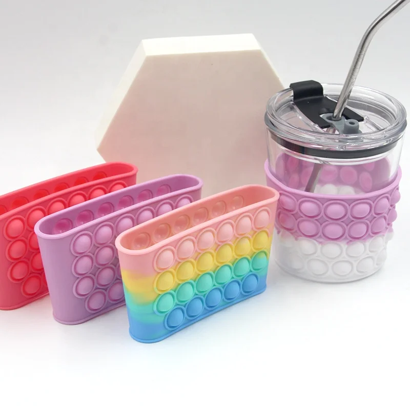 Pops Bubble Silicone Non-slip Glass Bottle Cup Sleeve , Heat resistant Protective Silicone Cup Cover for Coffee Cup