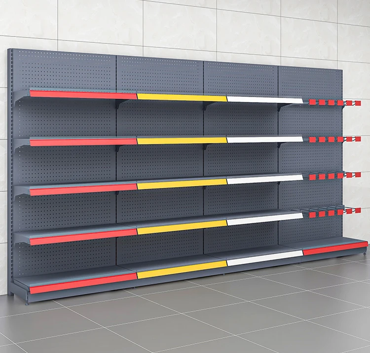 Heavy-Duty Supermarket Shelves with Side Net Grocery Store Shelving Rack