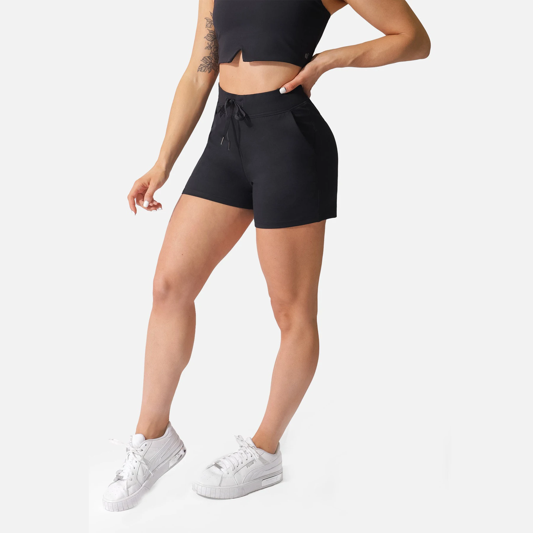 Women Sports Shorts French Terry Elastic Gym Fitness Yoga Wear Women Sports Jogger Shorts with Pocket