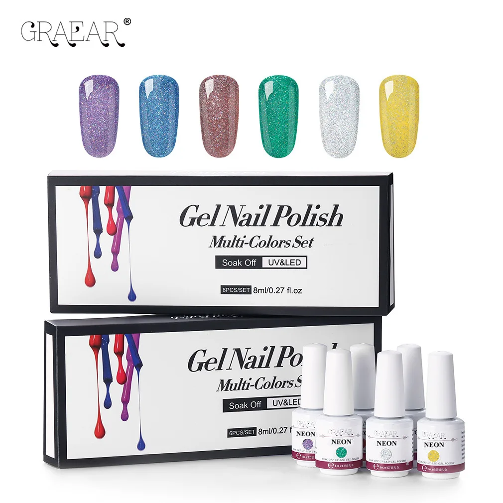 2022 Hot Sale Colorful Nail Polish Set 6 Colors Per Set Uv Gel Nail Polish