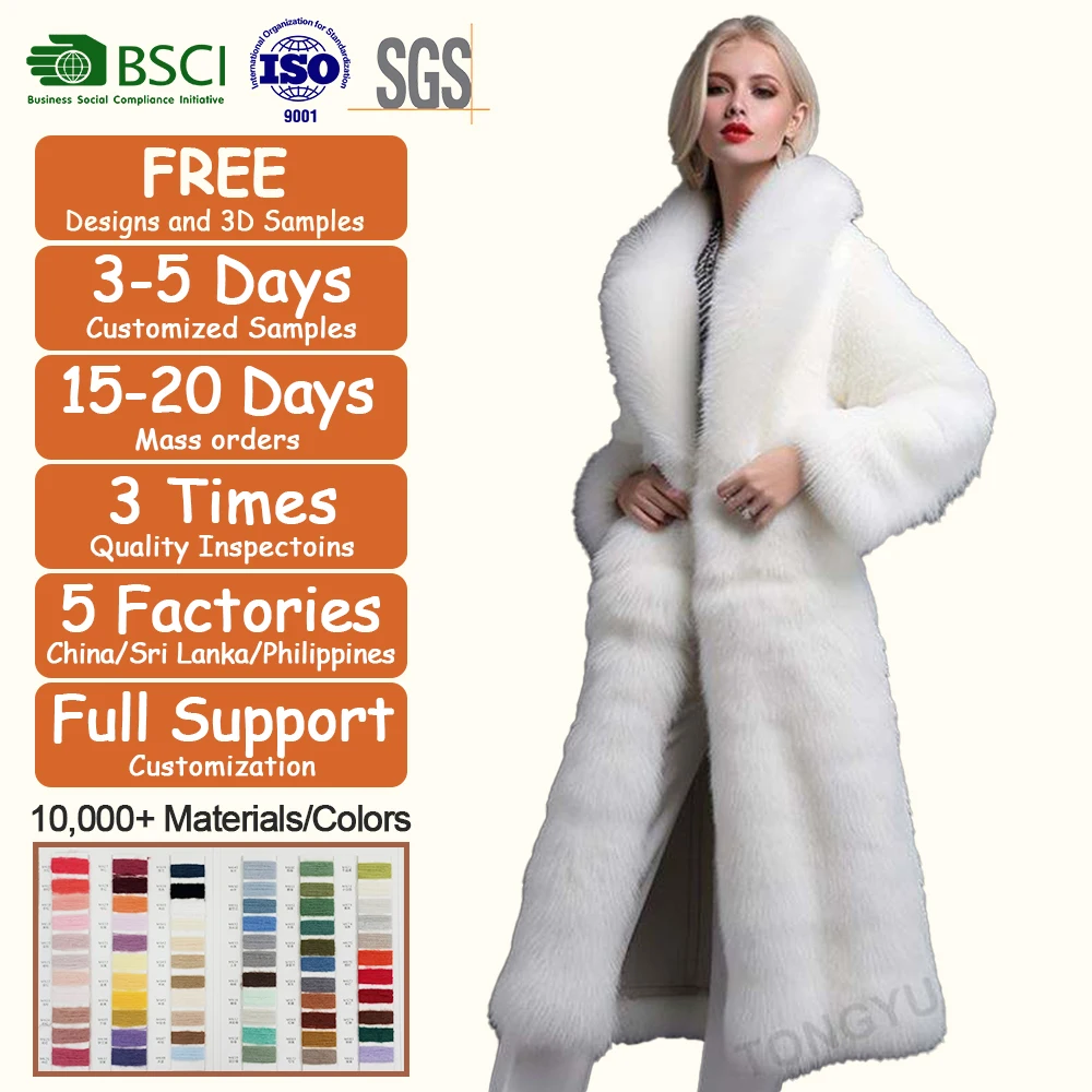 Custom Apparel Plus Size New design elegant Winter Trendy women white long faux fur coats for ladies