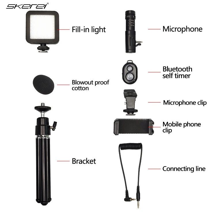 SKEREI Vlogging Kit микрофон для камеры со светом и держателем