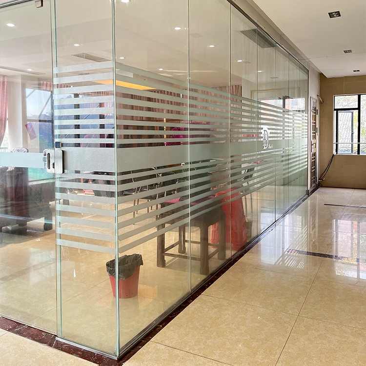 HDSAFE Aluminium Factory Custom Frameless Office Glass Partition Wall with Self-supporting Air Flow Sliding and Swing Door