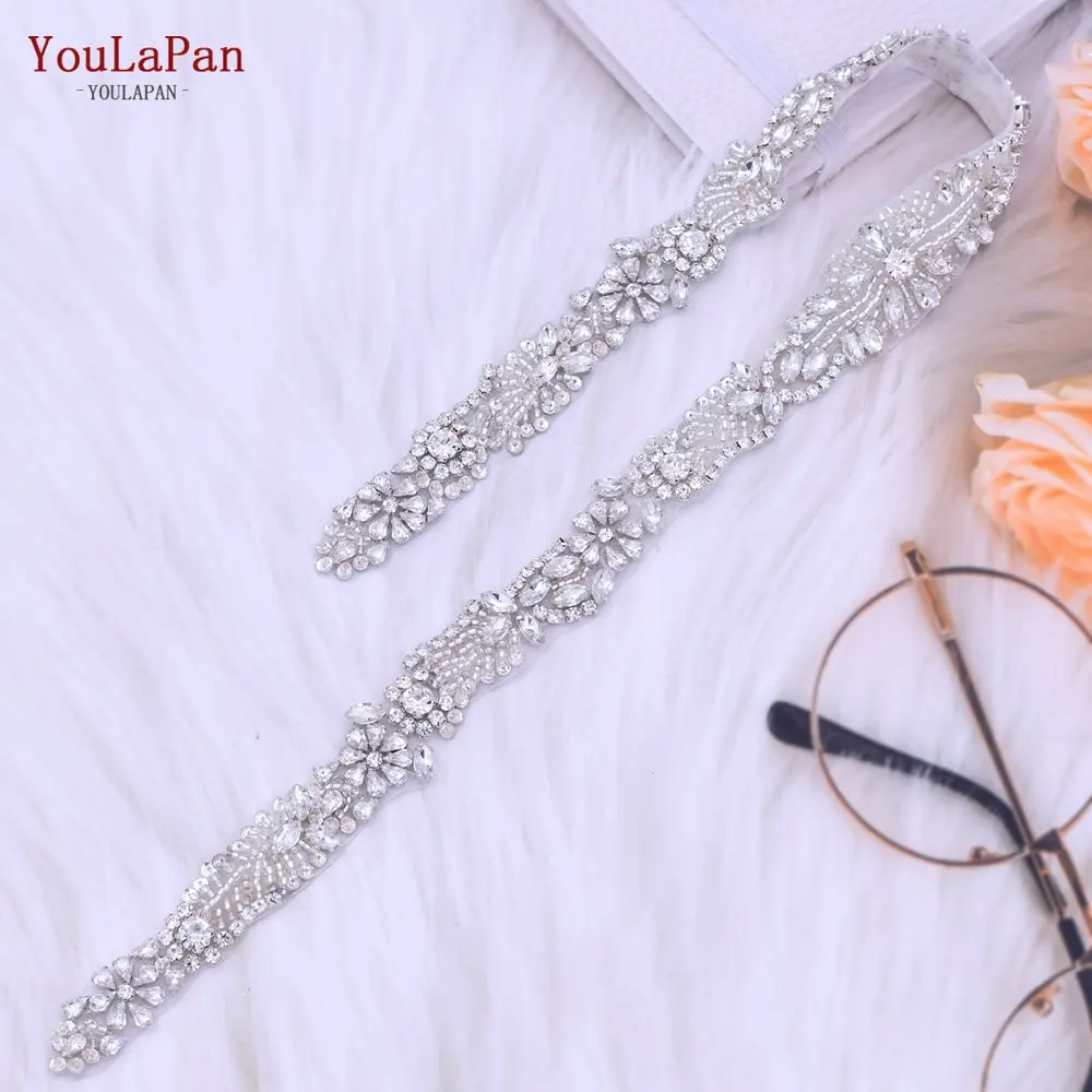 YouLaPan S491 Wedding Sash Sparkling Rhinestone Beaded White Ribbon Belt Party Prom Waist Accessories Bridal Satin Sash