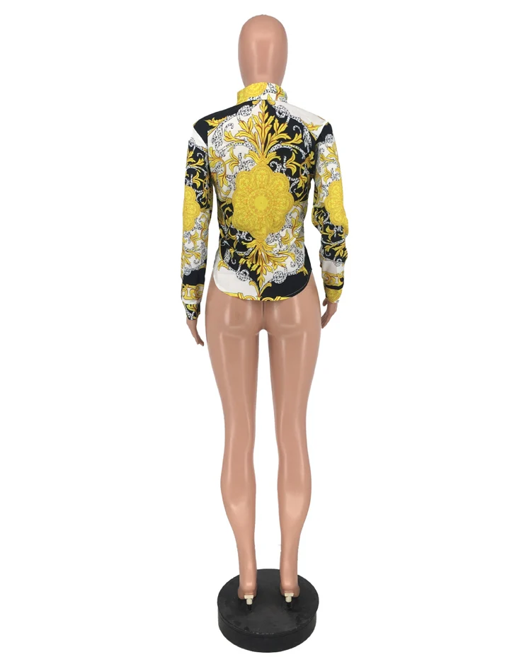 European And American Women's Fashion Sexy Printed Shirt Single-row Button-down Shirt