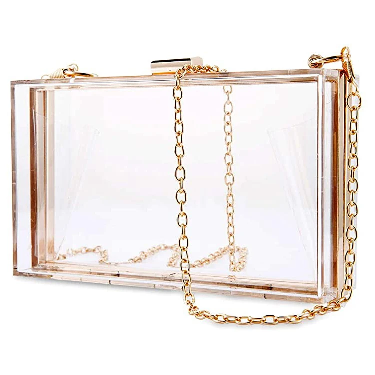 Clear Purse Bag Crossbody Box Clutch for Girls & Women,Stadium Approved Purses and Handbags for Prom Concerts with gold Chain