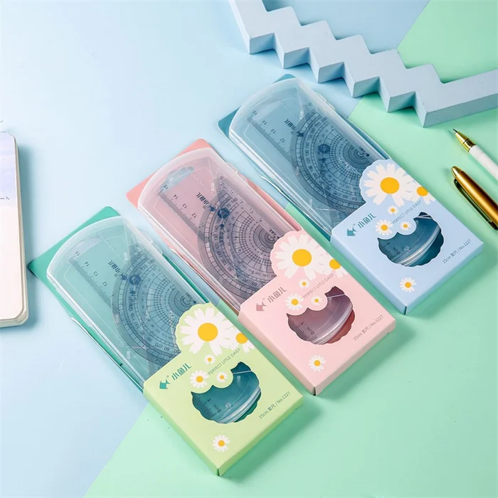 Have stock Ready to ship 4 piece Measuring Tools rulers for school supplies ruler set stationery in bulk plastic ruler set