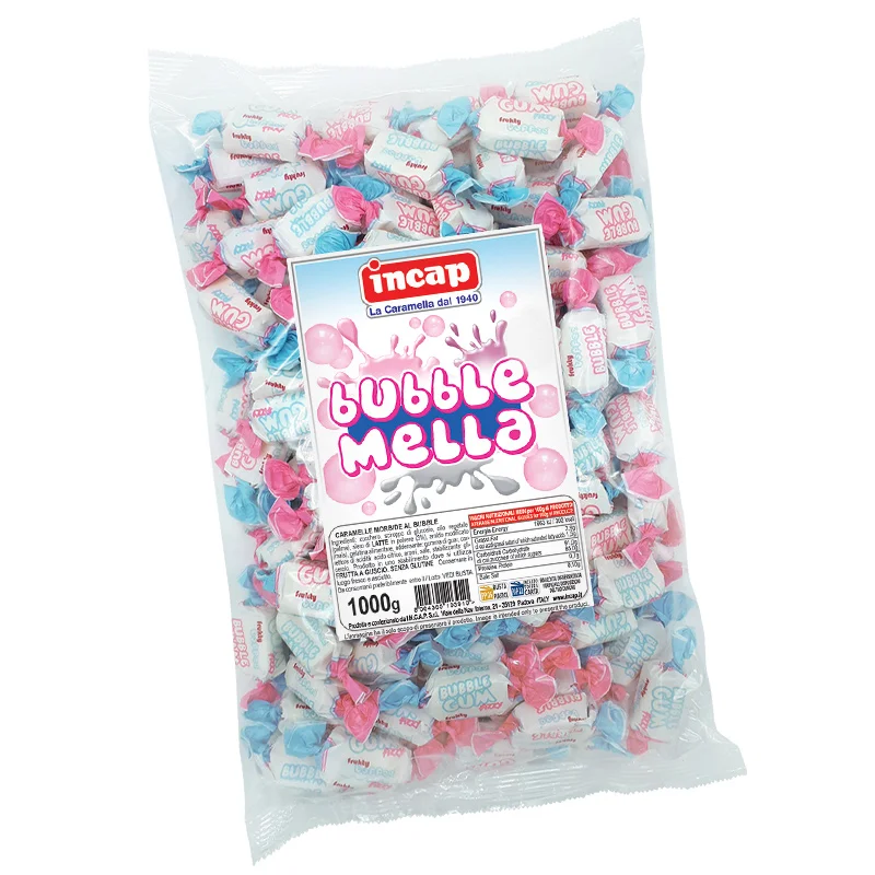 Quality Italian Incap Bubblegum Flavoured Toffees For Chewing Gum 1Kg Bag Toffee Chew Gum Pink Chocolate Flavored Chewing Gum
