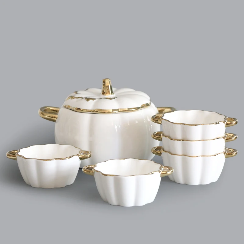 Custom pumpkin embossed gold plated cute delicate small bowl pumpkin ceramic bowl