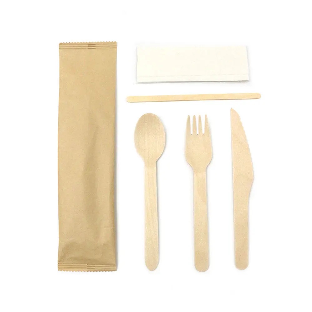 Taking Disposable Forks Spoons Knives Natural Wood Cutlery Set