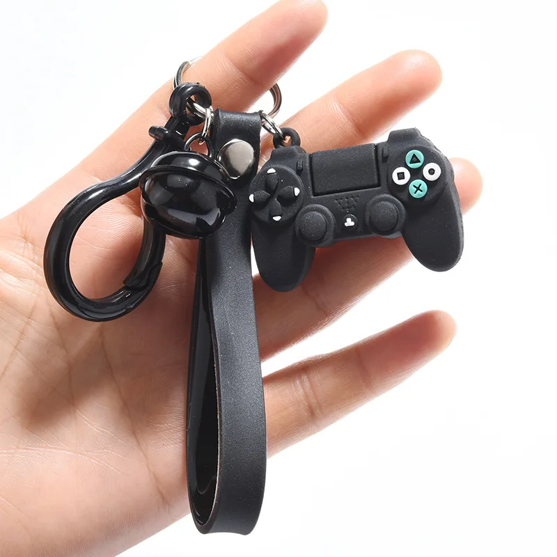 Fashion 3D Game Console Gamepad Key Chain Car Ring Keyholder Schoolbag Decoration Soft PVC Rubber Key Ring with Wrist Strap Gift