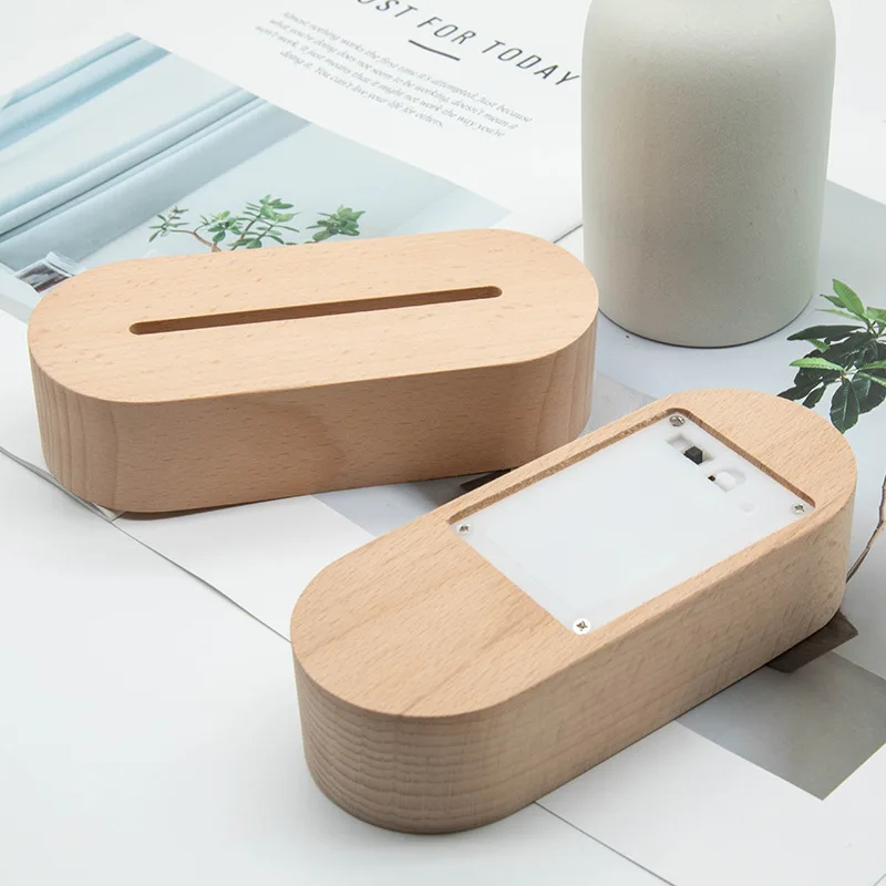 Jartown Wholesale 3D Illusion LED Night Light Rechargeable USB AAA Battery Warm Wooden Base Desk Lamp Home Use Christmas Gift