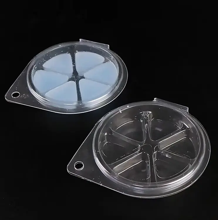 Custom Round Flower Shape 6 Compartment Clamshell Bar Wax Melt Packaging Plastic Wax Melt Molds Cube Clamshell Packaging