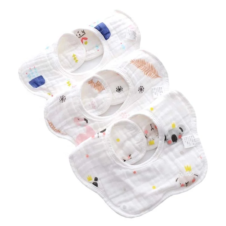 Printed Bids Feeding And Placement Double-sided Printed 100% All-cotton Gauze Baby Bibs
