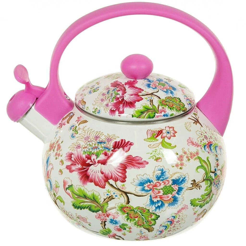 2.2L Ball Shape Whistling Vintage Enamel Teapot Kettle Home Camping Whistle Emaye Emaille Colorful Red Blue Ollas de Peltre AVON