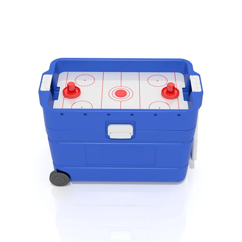 Air Hockey Game Table Cooler Box with Mini Ice Hockey Game on top