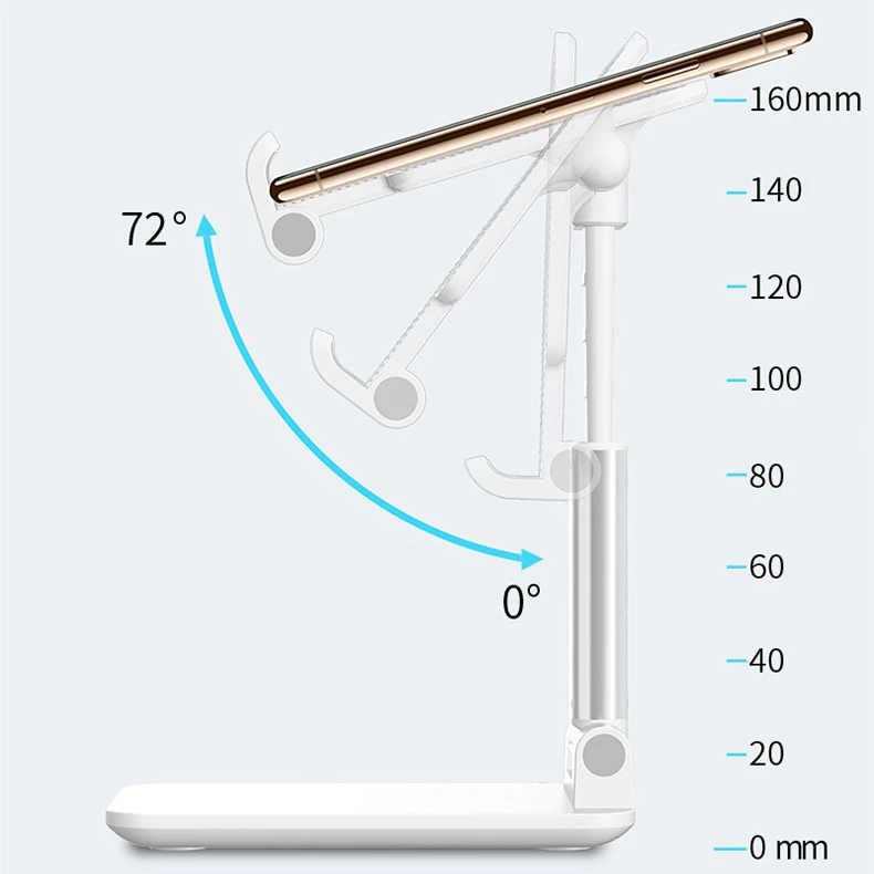 
72 degree adjustable folding telescopic mobile phone holder 