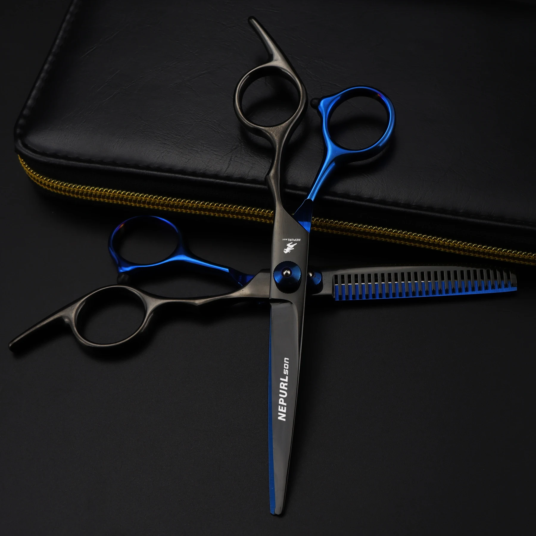 6.0 Inch  BB 01 NEPURLson black-blue New Fashion Design Beauty Barber Scissors Flat Scissors Tooth Hair Scissors