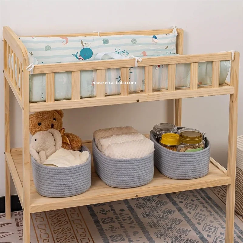 White Rope Storage Baskets Small Nursery Woven Basket Set for Baby Kid Toys