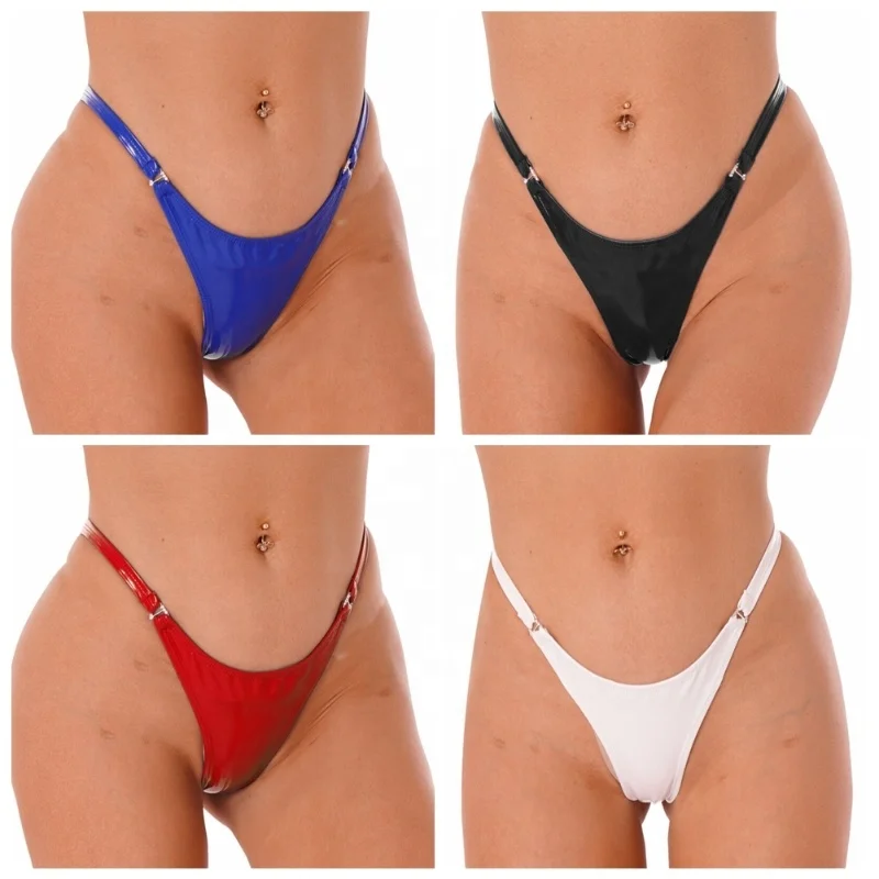 Women  Smooth Surface Low Waist Mirror Mirror Emulsion Ammonia  Leather Panty Sexy Lingerie Panties