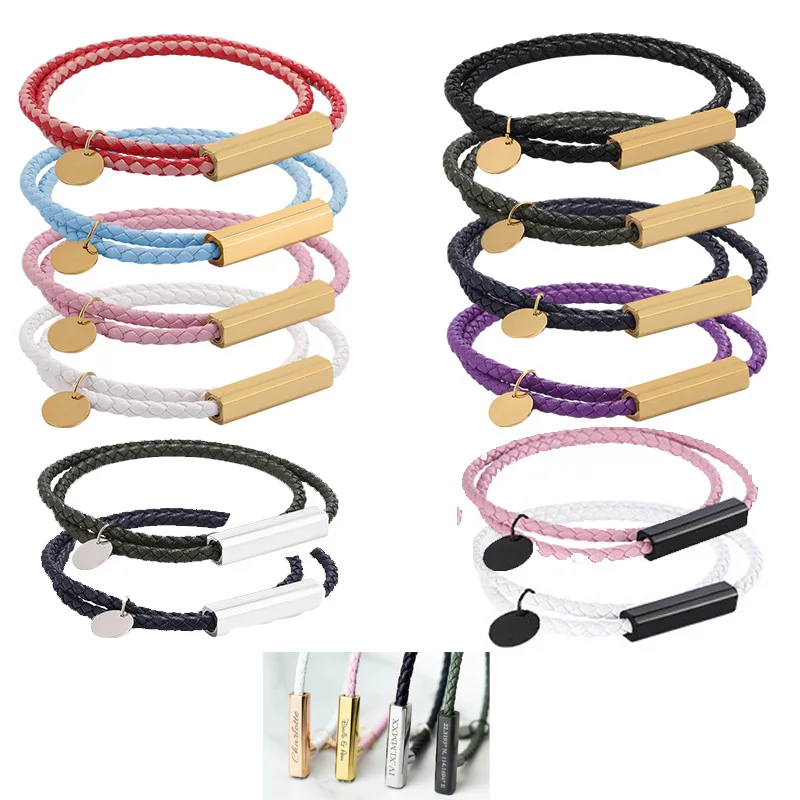 Wholesale stainless steel Jewelry Custom Logo Strip Bracelet Adjustable Rope Friendship Bracelet Punk Jewelry Black Gift Zircon
