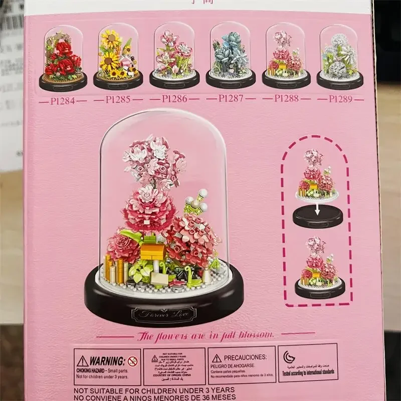 Mini Blocks Lovely Simulation Flowers Building Bricks Preserved Fresh Rose Artificial Sakura Adult Toy Gift Girl Present Holiday