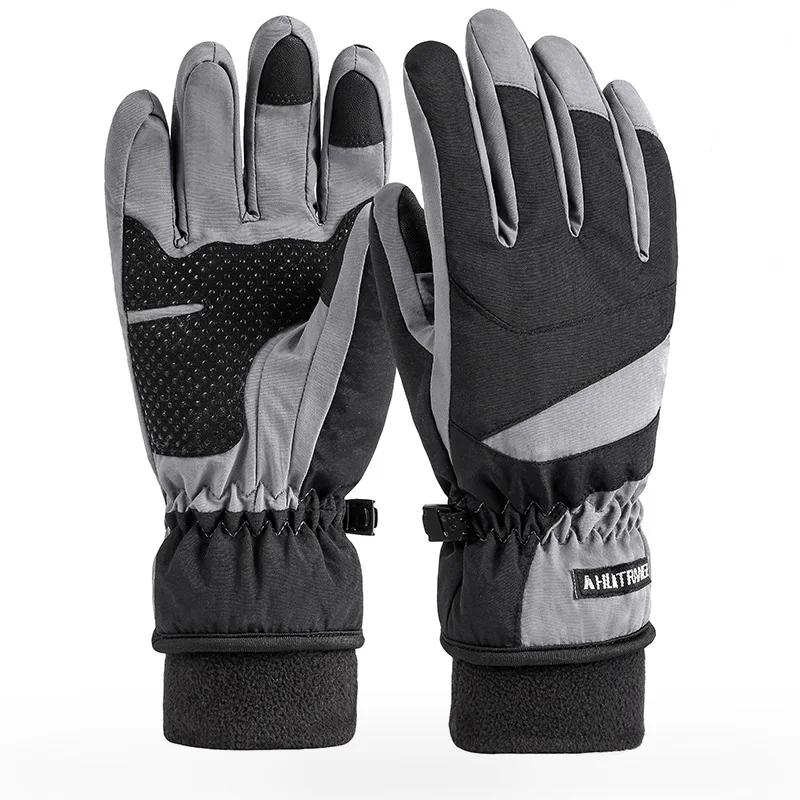 Autumn and winter waterproof mittens plus velvet warm and cold outdoor sports non slip wear resistant simple ski gloves