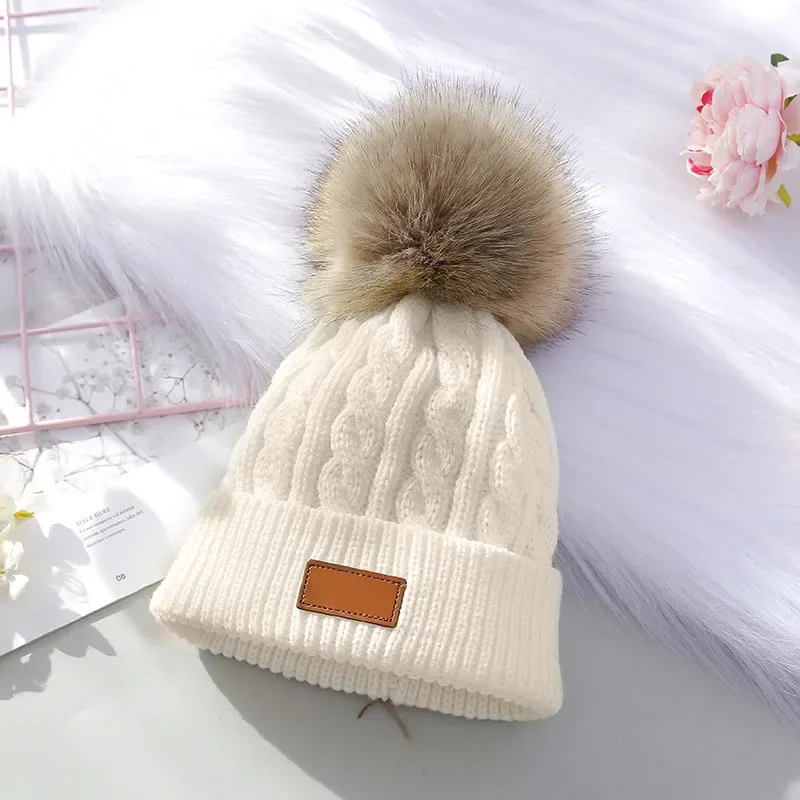Baby Winter Hat Cute Pompom Cap Beanie Autumn Winter Warm Knitted Children Girls Knitted Hat Solid Hairball Elastic Kids Bonnet